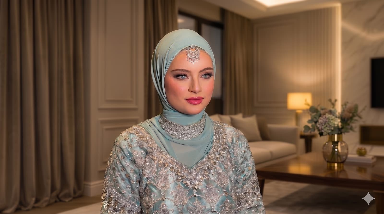Pakistani bride portrait in Dubai with traditional Pakistani bridal makeup and hair by Elani Artistry, barat bridal look with heavy gold jewellery and lehenga