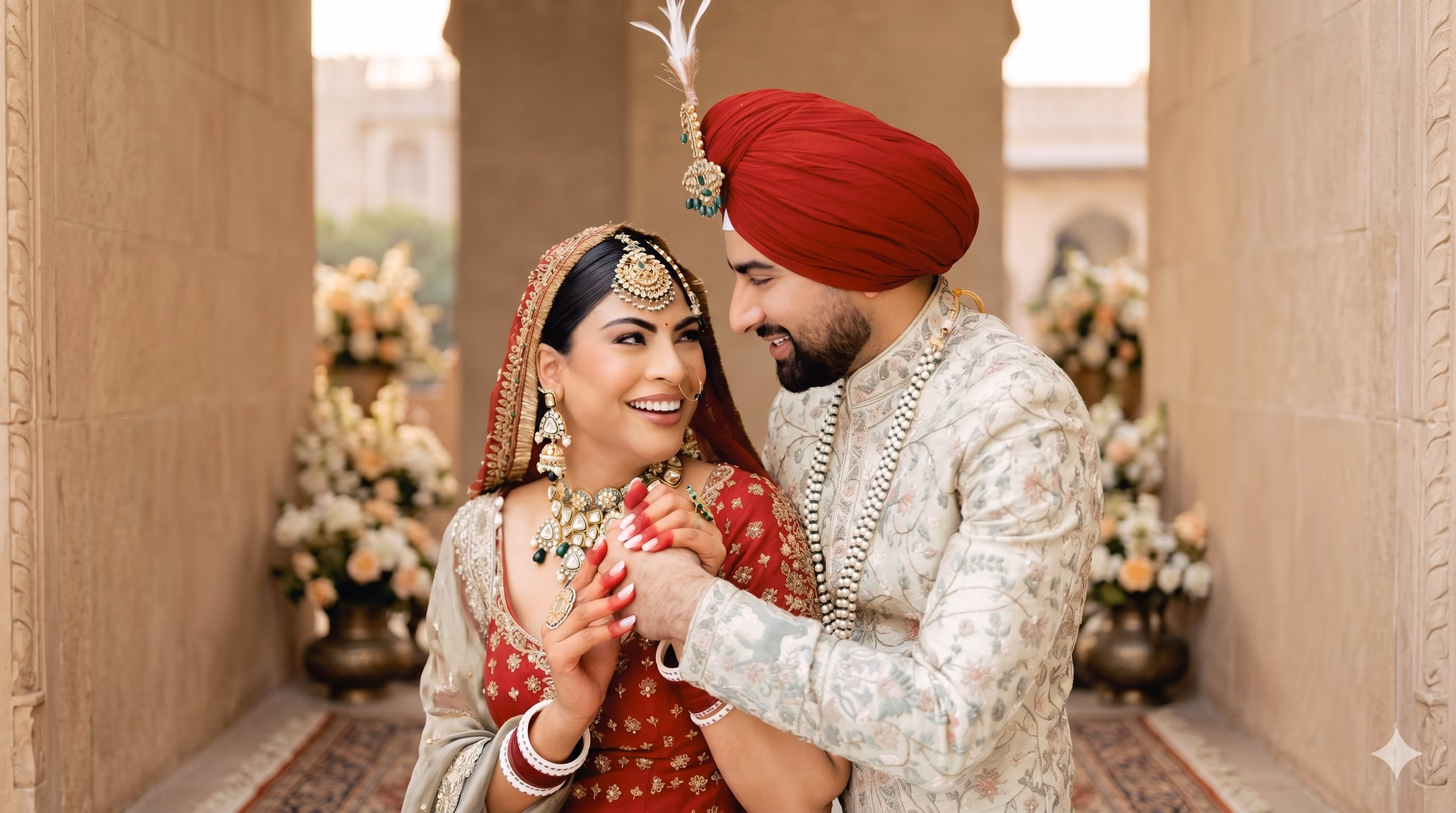 Hindu bride and groom at their wedding in Abu Dhabi, Elani Artistry bridal makeup and hair, radiant bridal finish