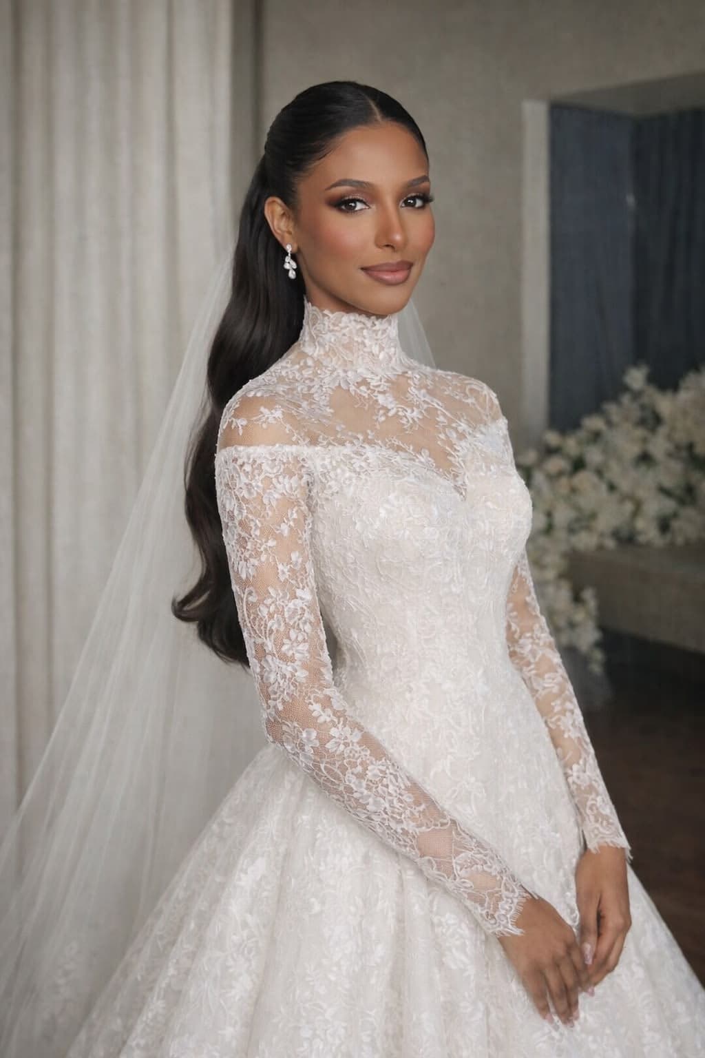 Classic Western bride in Abu Dhabi with timeless natural bridal makeup dewy luminous skin soft eyes and polished finish by Elani Artistry