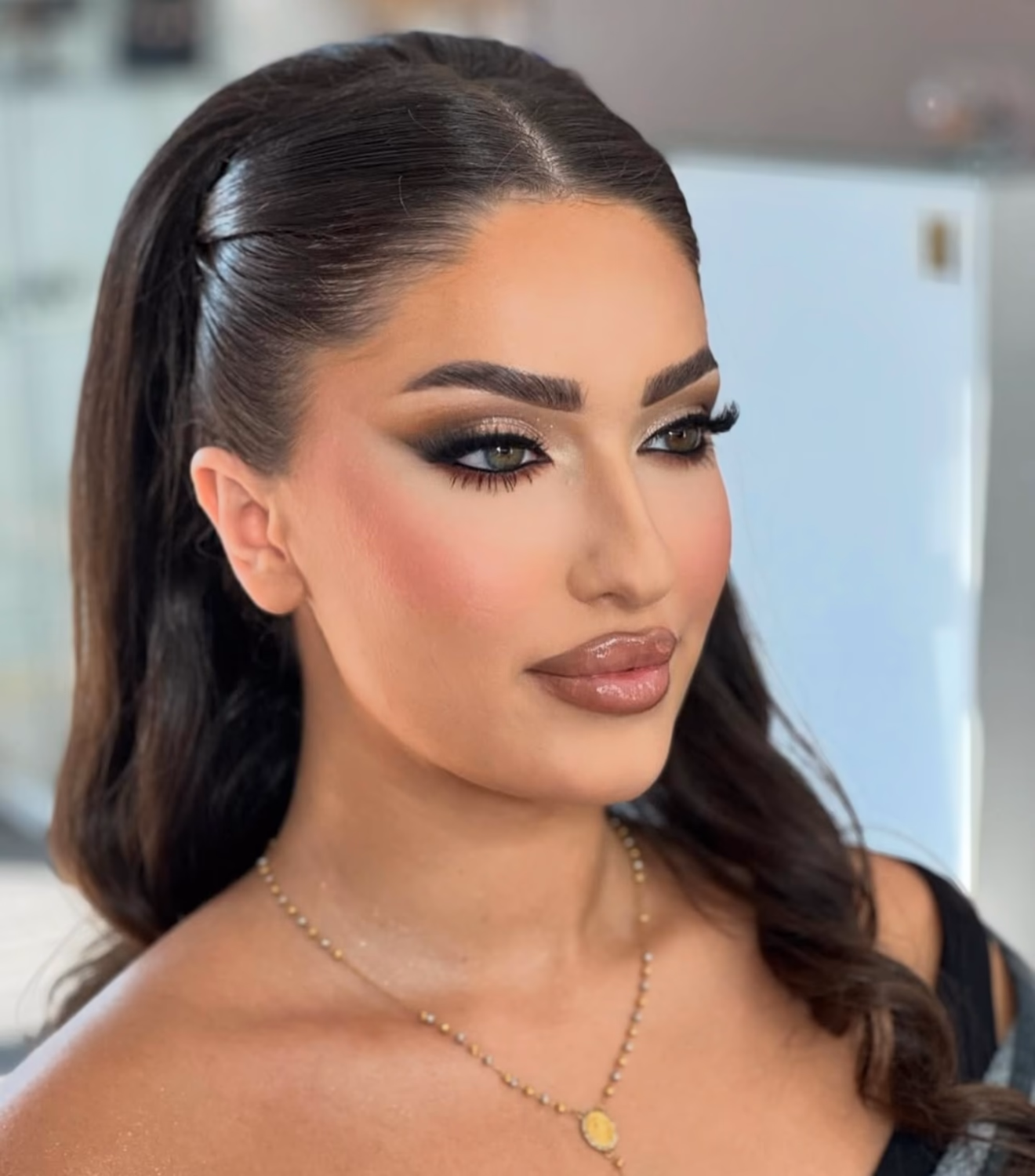 Celebrity VIP glam makeup with a luxury ponytail look by Elani, makeup artist Dubai