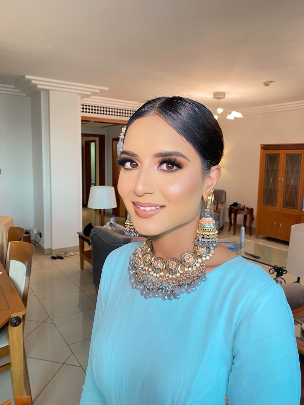 Indian occasion makeup for sangeet and mehendi by Elani, makeup artist Dubai